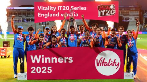 India with the T20 series trophy