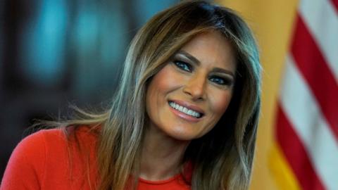 US First Lady Melania Trump during a listening session with students at the White House in Washington, April 9, 2018.