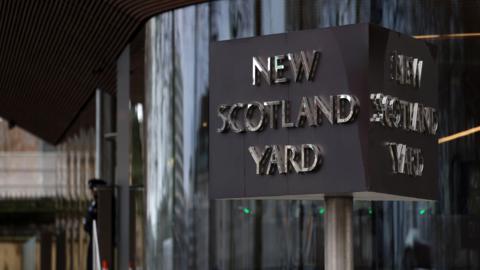 Stock image of New Scotland Yard sign.