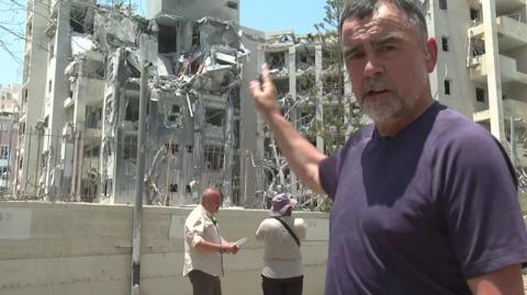 Wyre Davies at scene of missile strike