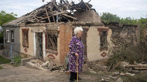 A view of the damage following the Russian aerial attacks with KAB 250 in a residential area of Sloviansk, Donetsk Oblast, Ukraine on May 31, 2025.