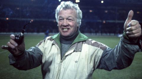 Billy Bingham celebrates after the 0-0 draw with England in 1985 which secured Northern Ireland's place at the 1986 World Cup Finals