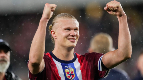Erling Haaland celebrates after Norway's win over Italy