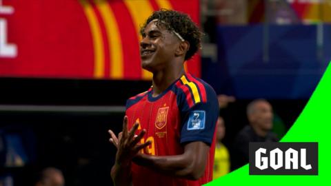 Lamine Yamal celebrates scoring the opener for Spain against Saudi Arabia in the 2026 World Cup