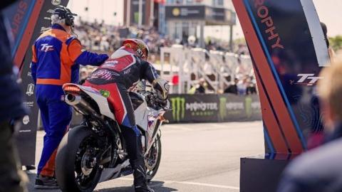 Rider on the TT course start line