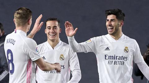 Real Madrid celebrate scoring against Celta