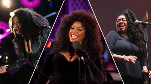 Split image of Beverley Knight (left), Caron Wheeler of Soul II Soul (right) and Mica Paris (middle)