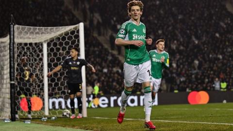 Anthony Gordon wheels away after scoring for Newcastle against Qarabag