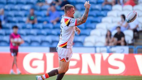 Ryan Sutton celebrating a try for Bradford Bulls