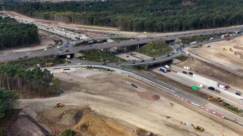 The junction 10 improvement works being carried out on the M25 at its junction with the A3.