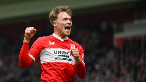 Tommy Conway celebrates scoring Middlesbrough's fourth goal against Watford
