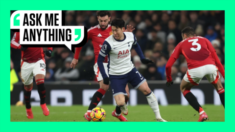 Son Heung-min is chased by Bruno Fernandes with an Ask Me Anything border around it
