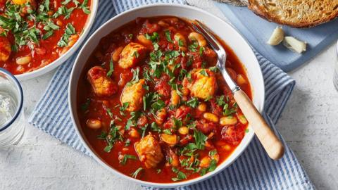 Monkfish, tomato and bean stew