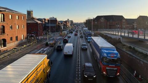 Traffic was queuing on the A63 as far back as Saltend during rush hour