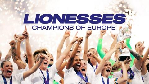 The Lionesses lift the European Championship trophy.