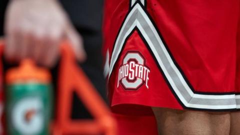 Ohio State University logo on a pair of basketball short