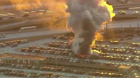 Fire at Newark Airport roof-top car park