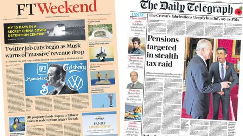 The Financial Times and Telegraph front pages 5 November 2022