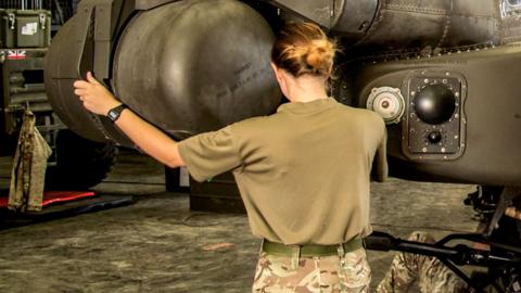 British Army Apache Attack Helicopter in the final stages of rebuild in Oman during Exercise Saif Sareea 3