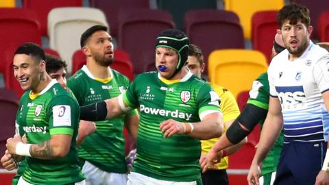 London Irish celebrate their win over Cardiff Blues