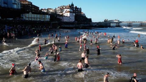 Boxing Day dippers at Cromer in Norfolk