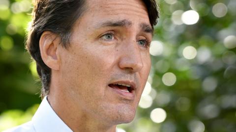 Canada's Prime Minister Justin Trudeau at a news conference in Surrey, British Columbia, Canada 25 August 2021