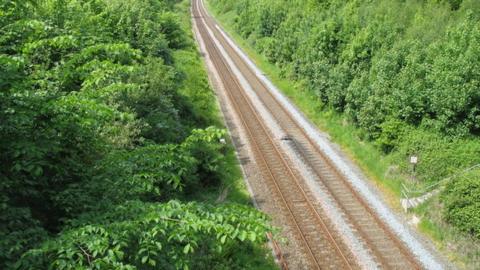 The main line railway at Llandygai