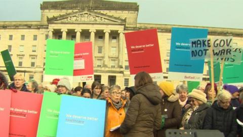 Protesters outside Stormont