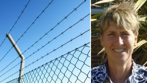 A prison fence and prison governor Sonia Walsh