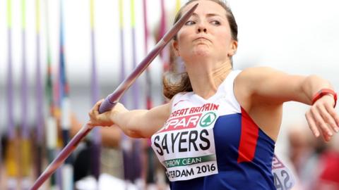 Great Britain's Goldie Sayers competes in the Women's Javelin qualifying during day two of the 2016 European Athletic Championships at the Olympic Stadium, Amsterdam. 7 July 2016.