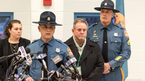 Richard Bratz, Delaware State Police, issues a statement about the hostage standoff at James T Vaughn Correctional Center in Smyrna, Delaware