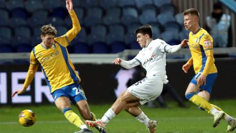 Rob Apter scores Tranmere's second goal at Field Mill