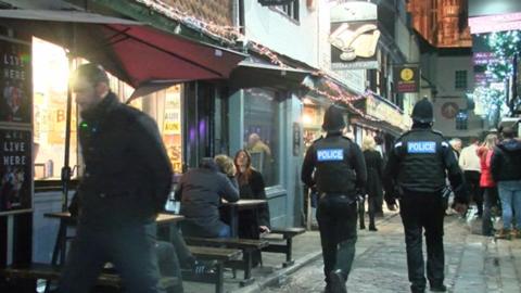 Police officers patrolling Canterbury at night