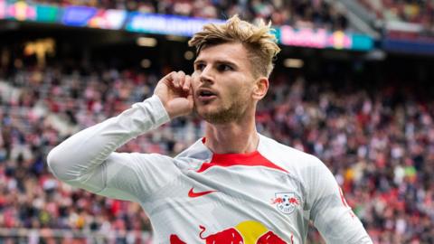 Timo Werner celebrates scoring a goal