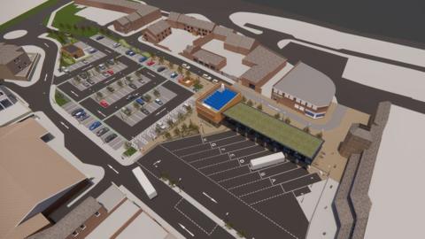 Artist impression of aerial view of proposed bus station