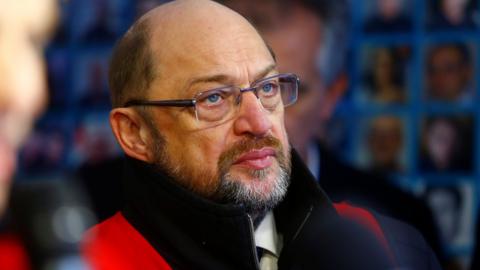 SPD leader Schulz is seen during demonstration of Siemens employees