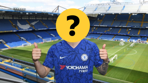 A Chelsea player with his face hidden by a question mark