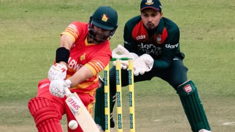 Zimbabwe's Ryan Burl hits out against Bangladesh