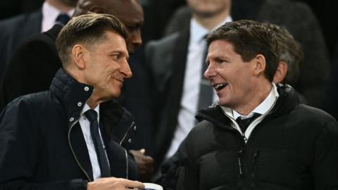 Oliver Glasner watched Palace's 1-1 draw at Everton with chairman Steve Parish
