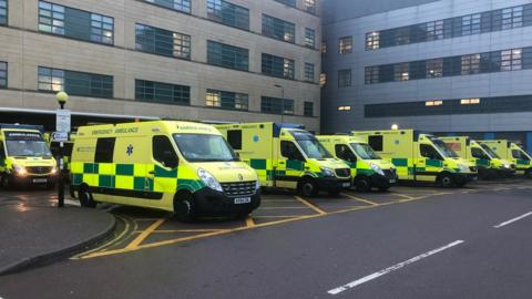 Ambulances waiting outside A&E at the Great Western Hospital in Swindon