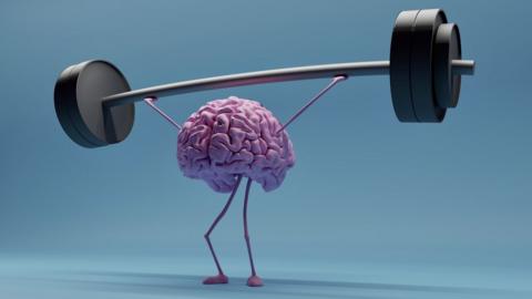 Brain lifting a weight.