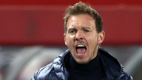 Julian Nagelsmann shouts instructions at his Germany players