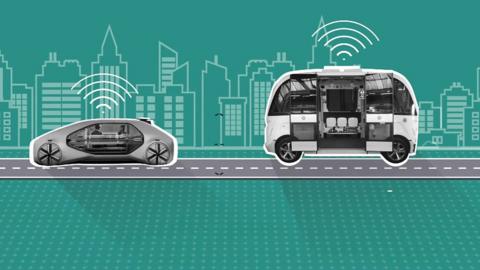 Graphic of driverless interactive cars