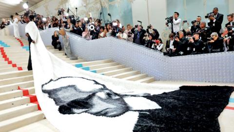 Jeremy Pope attends The 2023 Met Gala Celebrating Karl Lagerfeld: A Line Of Beauty at The Metropolitan Museum of Art on 1 May 2023 in New York City, US