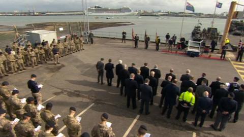 A memorial service was held at the dockside at Marchwood military port