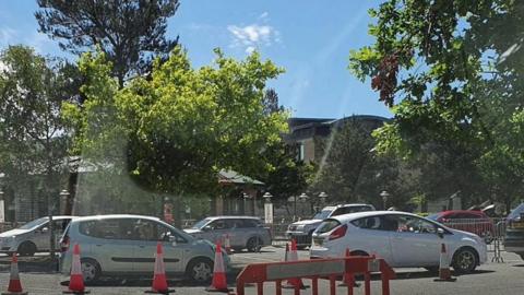 Queue of cars at McDonald's