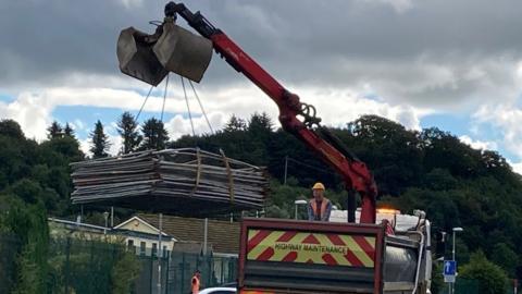 flood scheme work materials being delivered in strabane