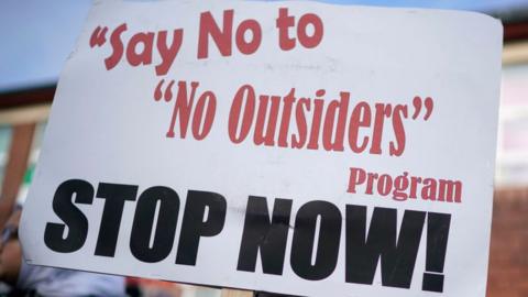 Sign reading 'say no to No Outsiders'