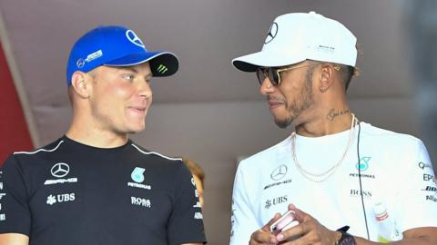 Mercedes driver Valtteri Bottas and Lewis Hamilton