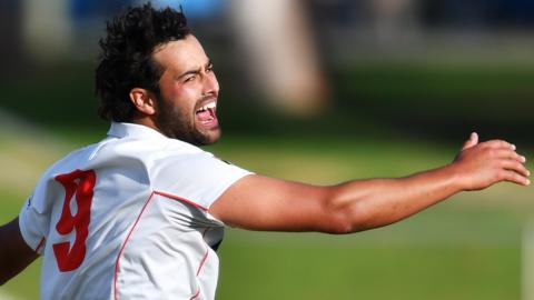 Wes Agar celebrates taking a wicket